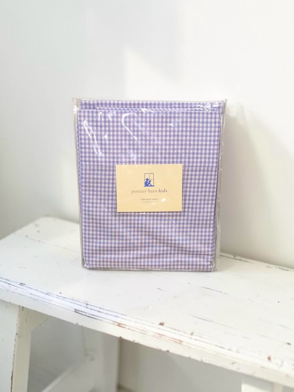 Pottery Barn Kids NWT Lavender Gingham Pole Pocket 44” Panel Curtain